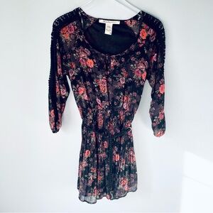 American Rag black floral long sleeve lace dress with belt